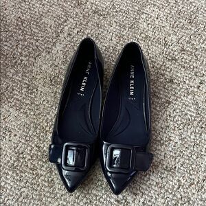 Anne Klein Navy Patent Flats with Buckle